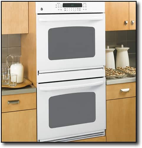 Angle Standard. GE - 30" Built-In Double Convection/Thermal Wall Oven - White-on-White.