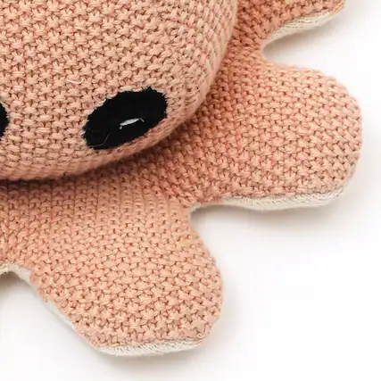 Front. Siljoy - Peach Handmade Small Octopus Plush Toy, 100% Cotton Filling, Baby Teething Aid, 17x8cm, Easy Grip - Peach.