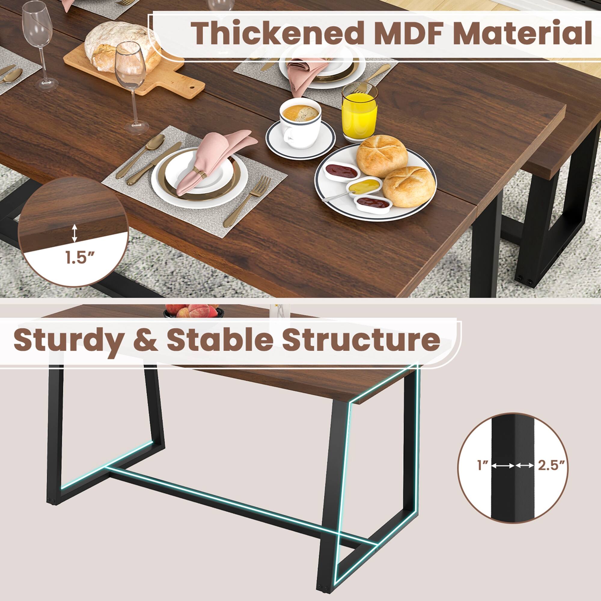 Thickened MDF Material: This table is made of thickened MDF material, providing a sturdy and stable structure. The table is 1.5" thick, ensuring durability and long-lasting use.