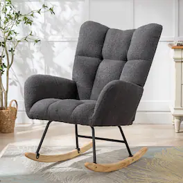 Loheer - Grey Teddy Fabric Rocking Chair Nursery Glider Rocker - Gray