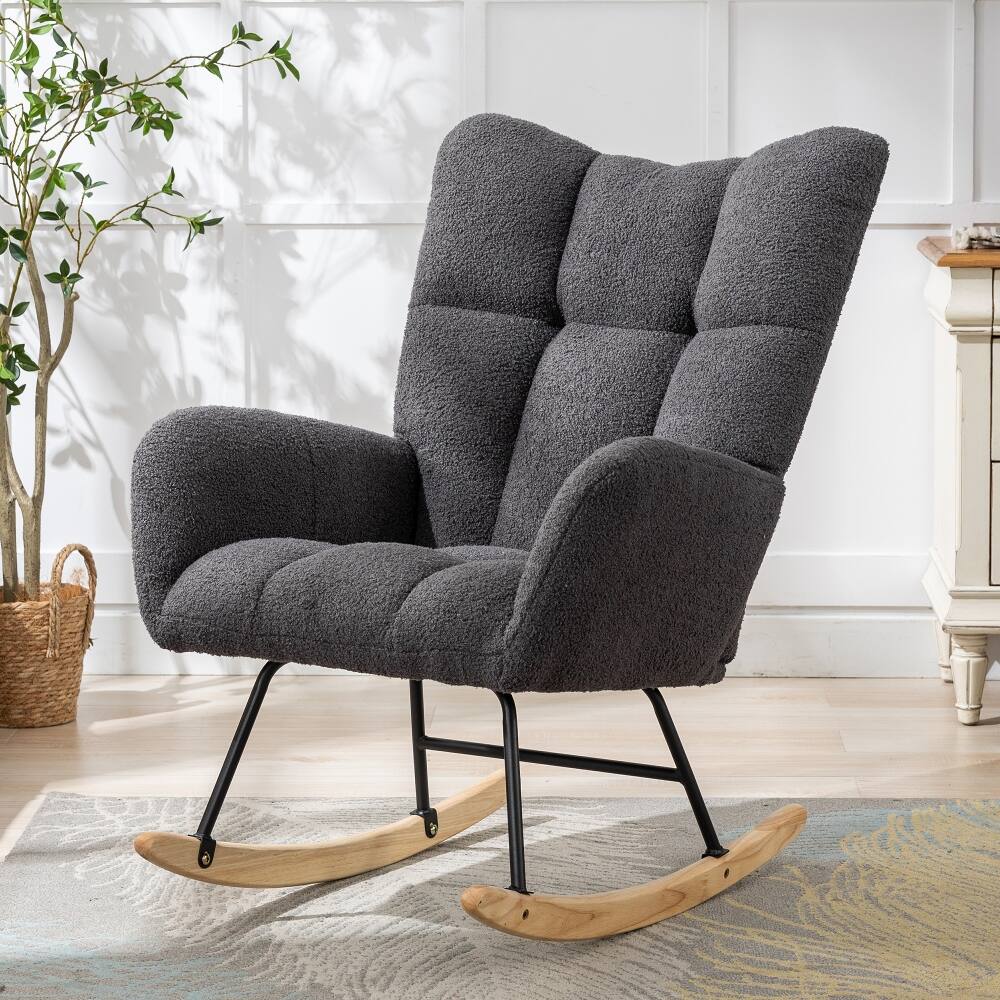Front. Loheer - Loheer Grey Teddy Fabric Rocking Chair Nursery Glider Rocker - Grey.