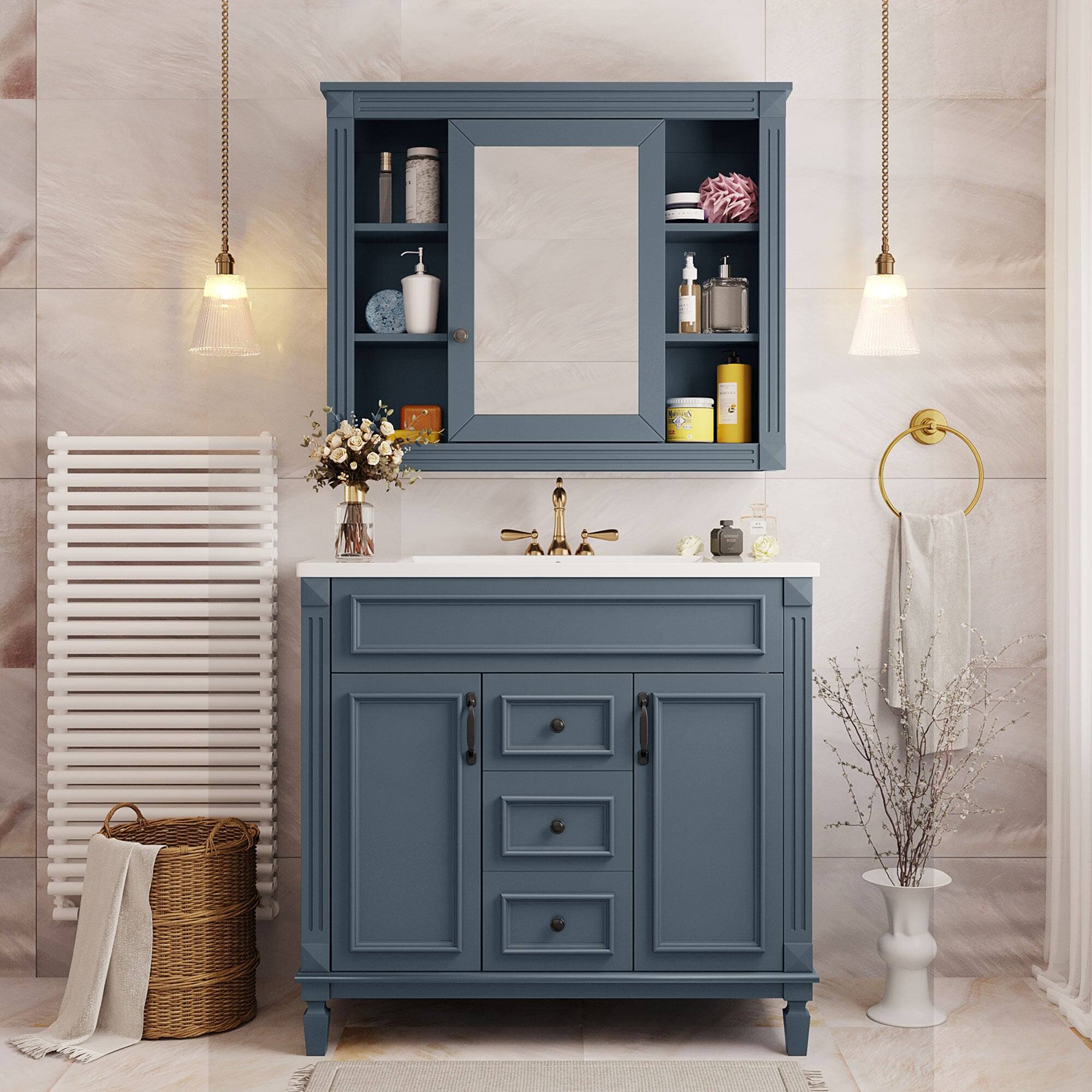 Alt View 5. Boyel Living - 36 Inch Modern Bathroom Vanity with Sink and Mirror Cabinet Blue - Blue.