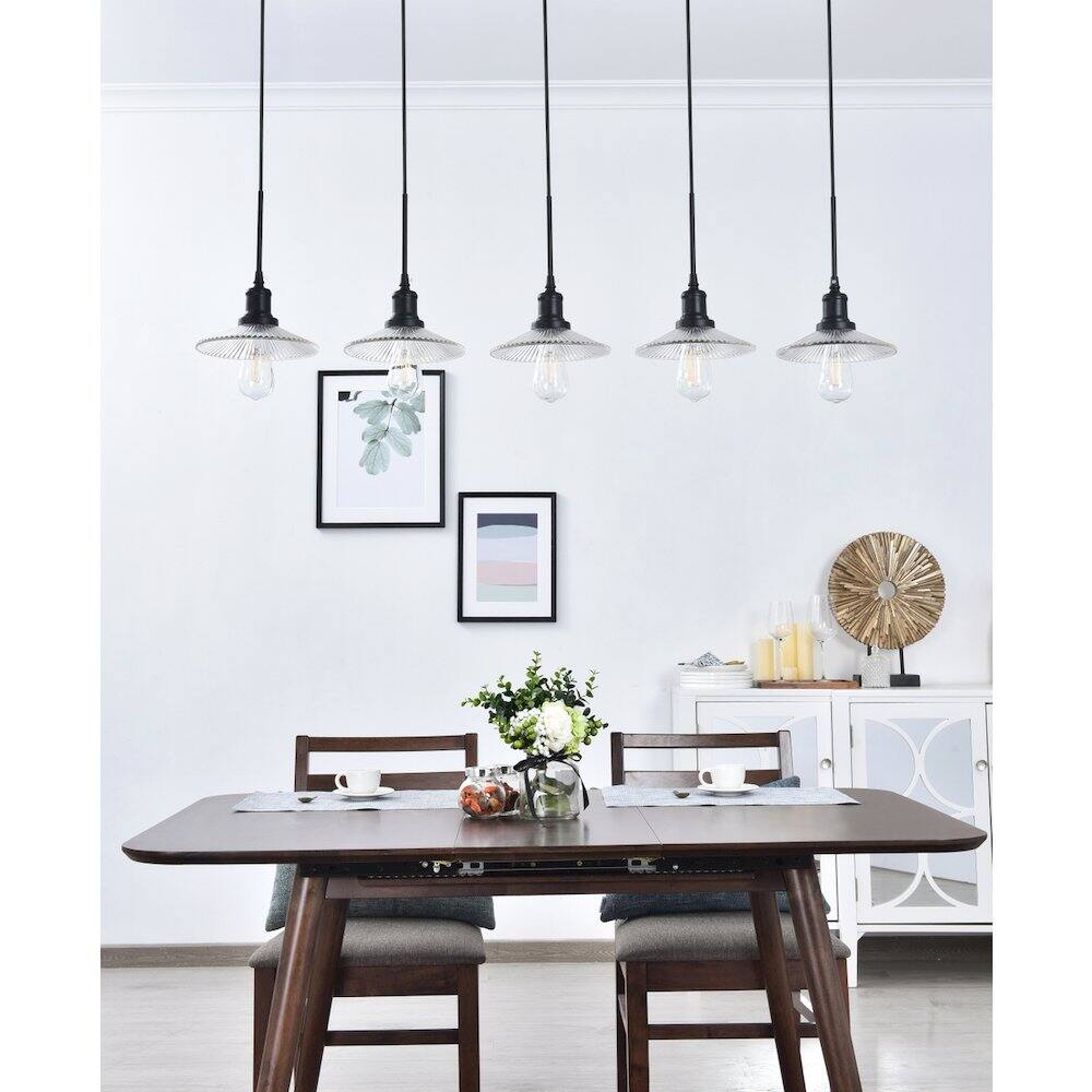 Alt View 6. Living District - Waltz 5 Light Black Pendant - Black And Clear.