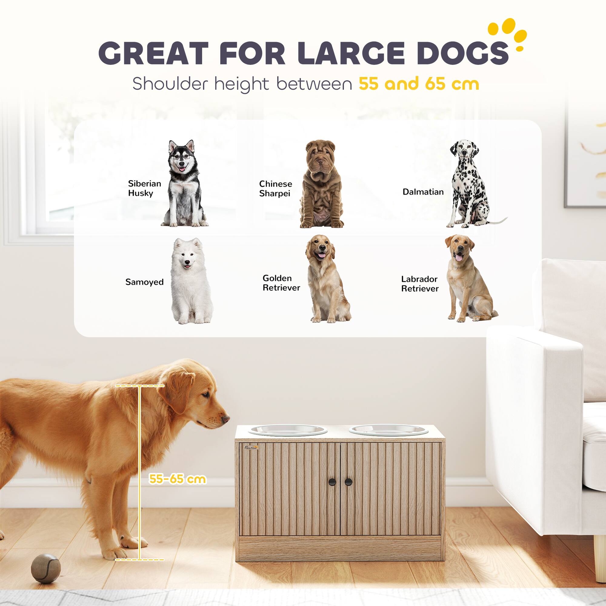 GREAT FOR LARGE DOGS  
Shoulder height between 55 and 65 cm

Siberian Husky  
Chinese Sharpei  
Dalmatian  
Samoyed  
Golden Retriever  
Labrador Retriever  

55-65 cm