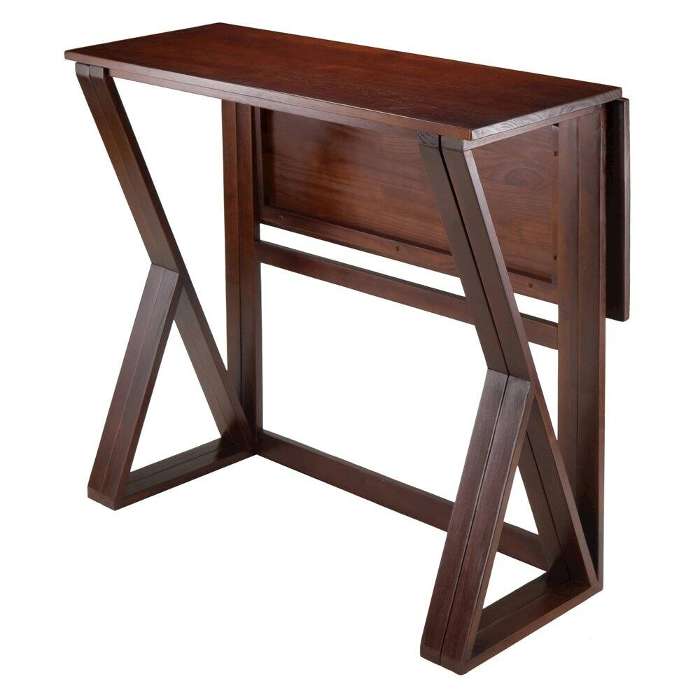 Angle. FurniFact - Antique Walnut Counter Height Table – Small Foldable Dining Table for 2 - Walnut.