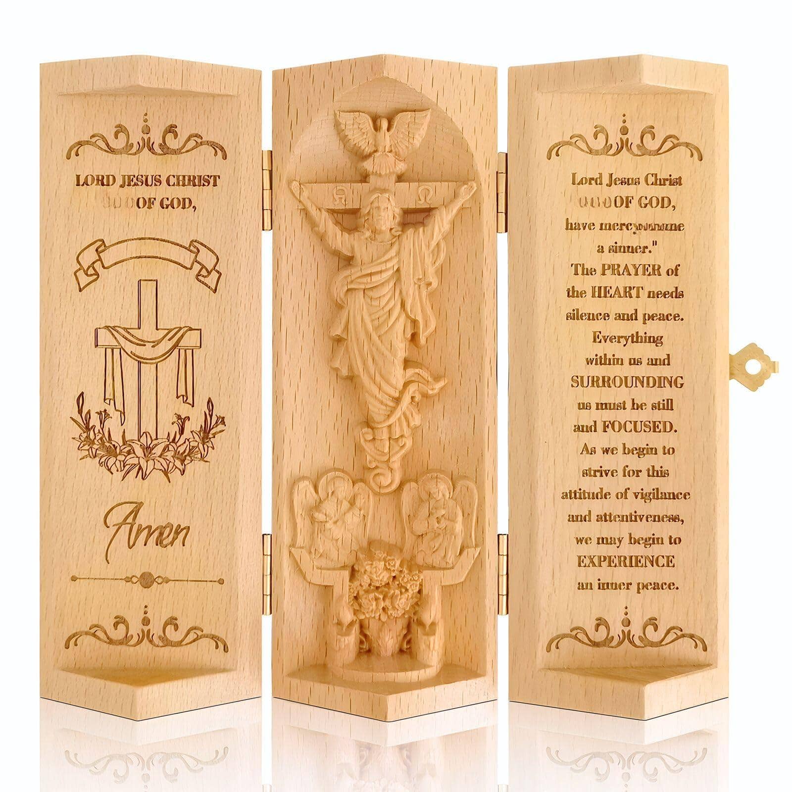 Refined Abode Design - Statue Wood Sculpture - Openable Cylinder Design With Serenity Prayer Home Decor Gift For Men & Women