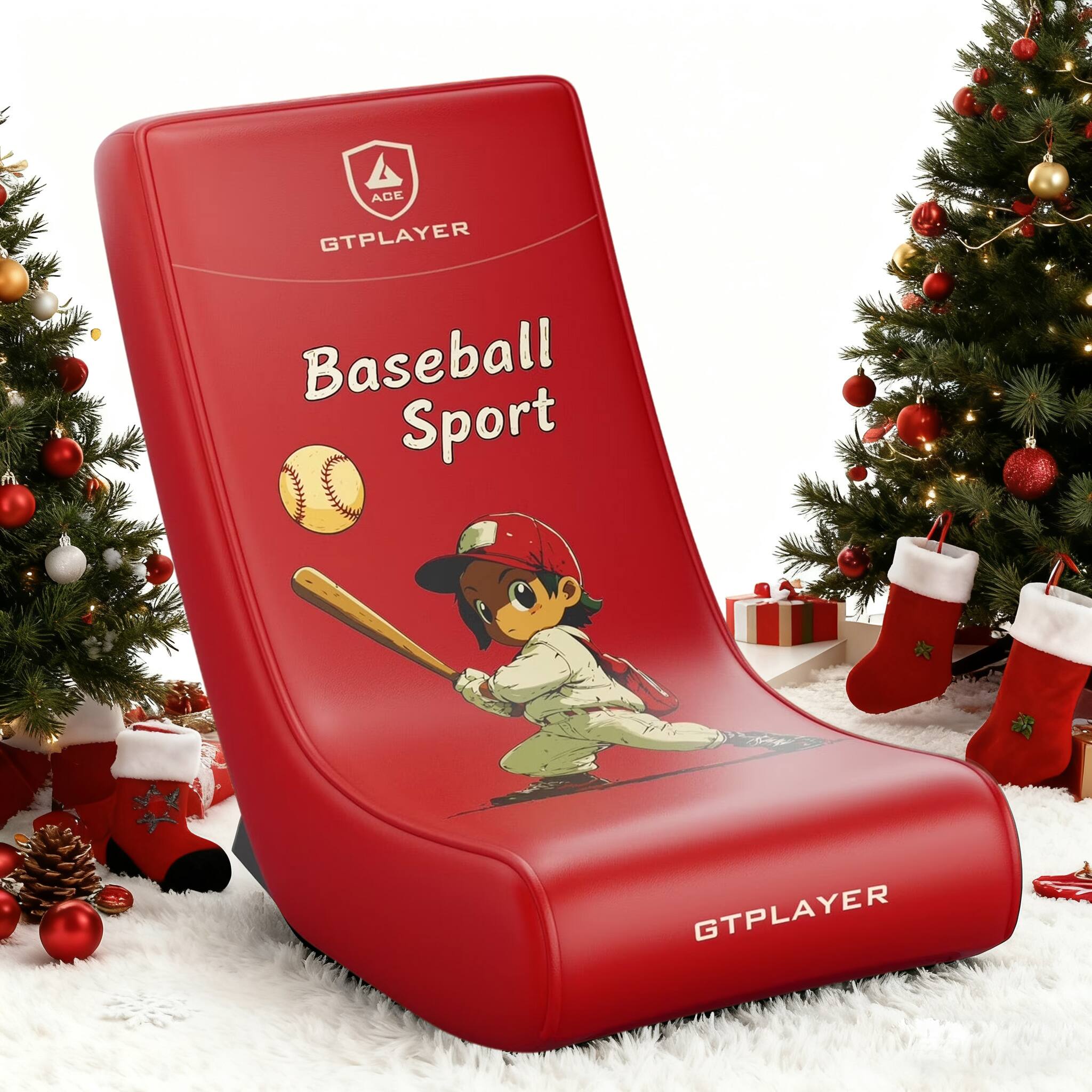 GTPlayer - Rocker Floor Gaming Chair Ergonomic Comfortable Floor Rocker, Baseball Pattern - Red
