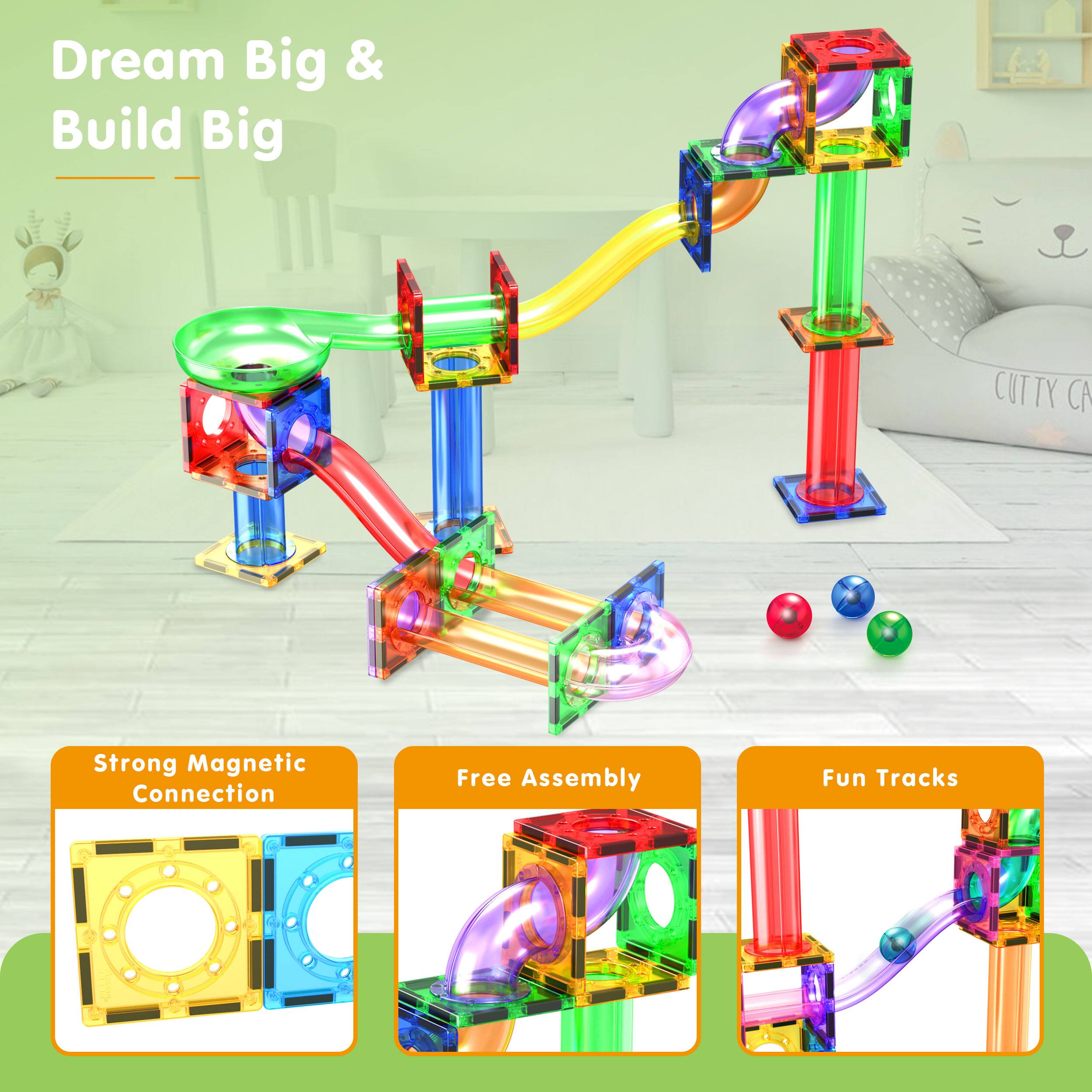 Dream Big & Build Big

- Strong Magnetic Connection
- Free Assembly
- Fun Tracks
