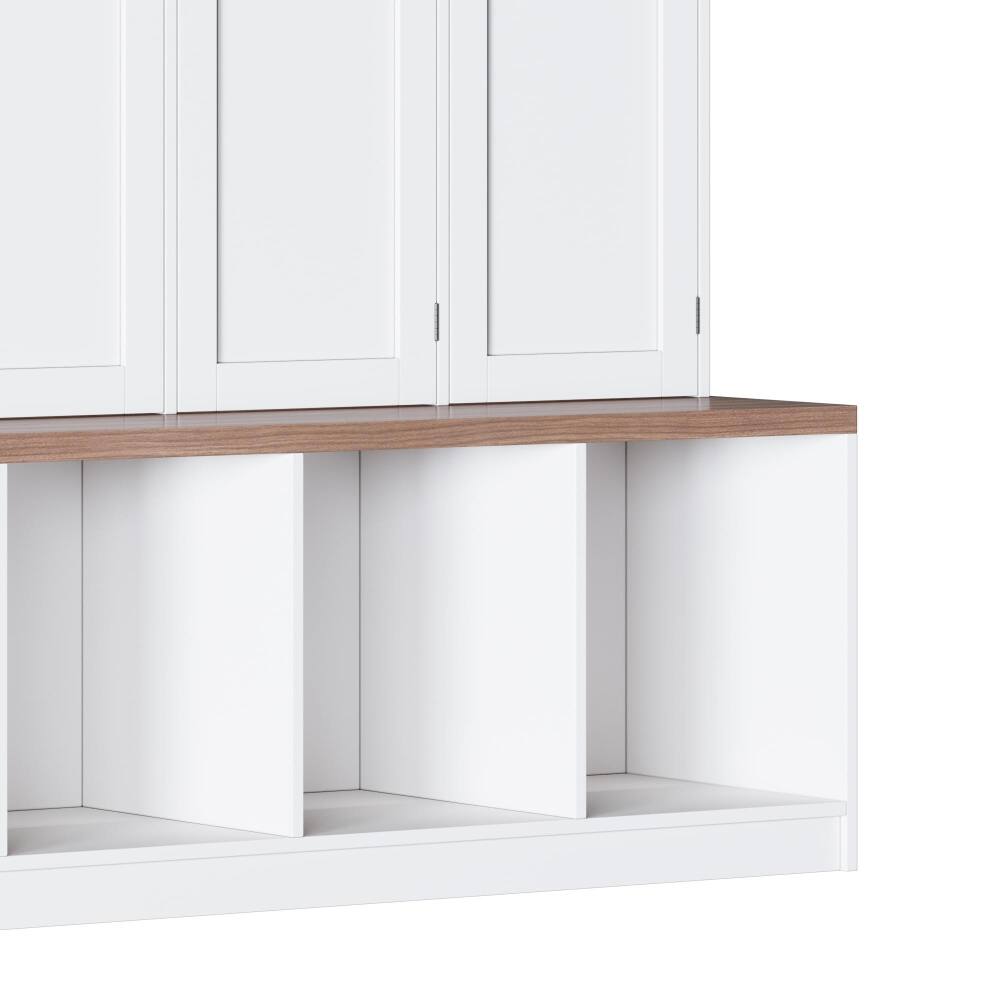 Alt View 9. Loheer - Loheer Farmhouse Hall Tree with Bench, White Entryway Shoe Cabinet, Tall Organizer - White.