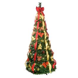 Boyel Living - 7.5 ft. Pop Up Christmas Tree Pre Lit with 200 Warm White UL Lights - Gold,Green,Red