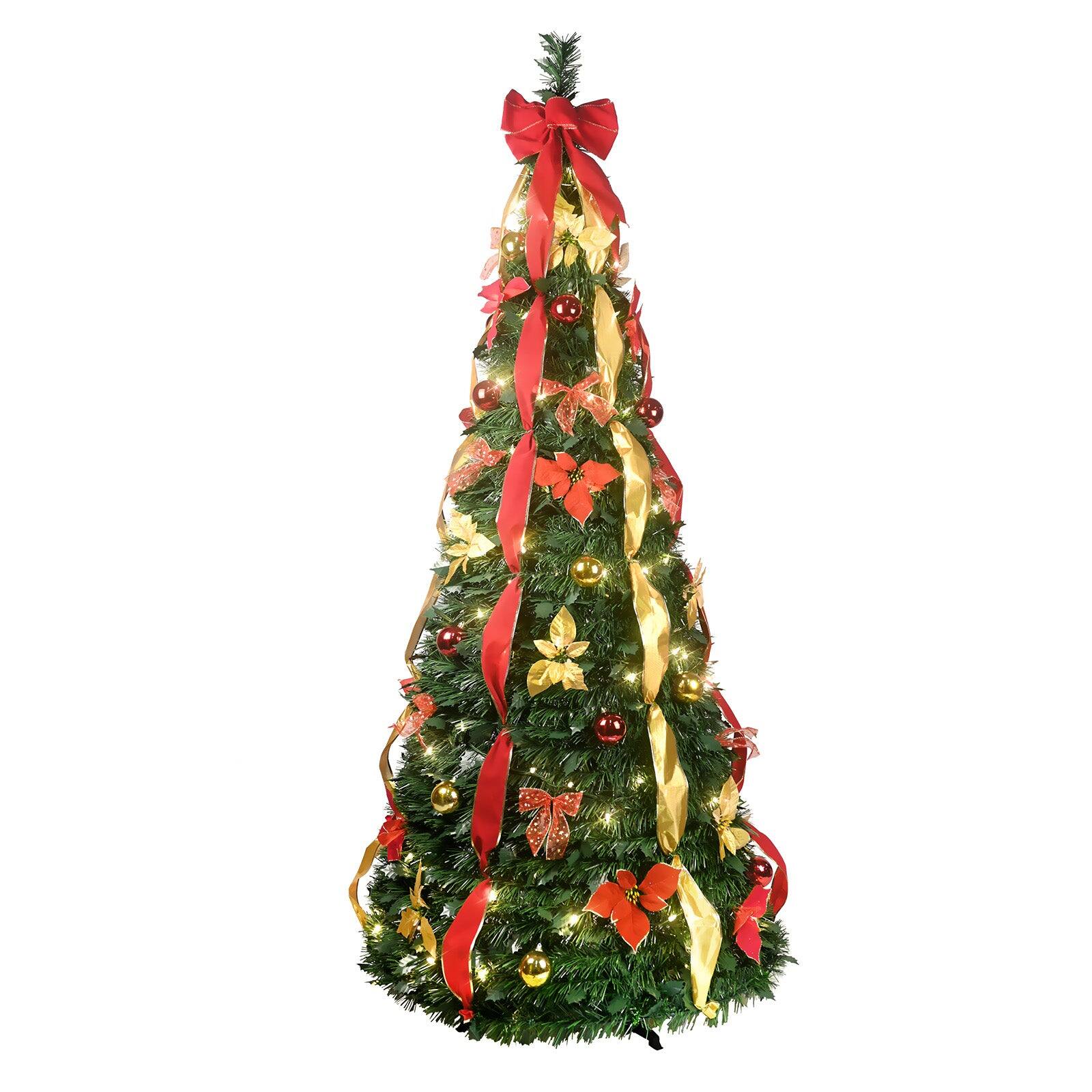 Front. Boyel Living - 7.5 ft. Pop Up Christmas Tree Pre Lit with 200 Warm White UL Lights - Gold,Green,Red.