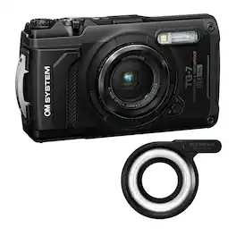 OM System - Olympus Tough TG-7 12MP Digital Camera (Black) Bundle with LG-1 LED Light Guide