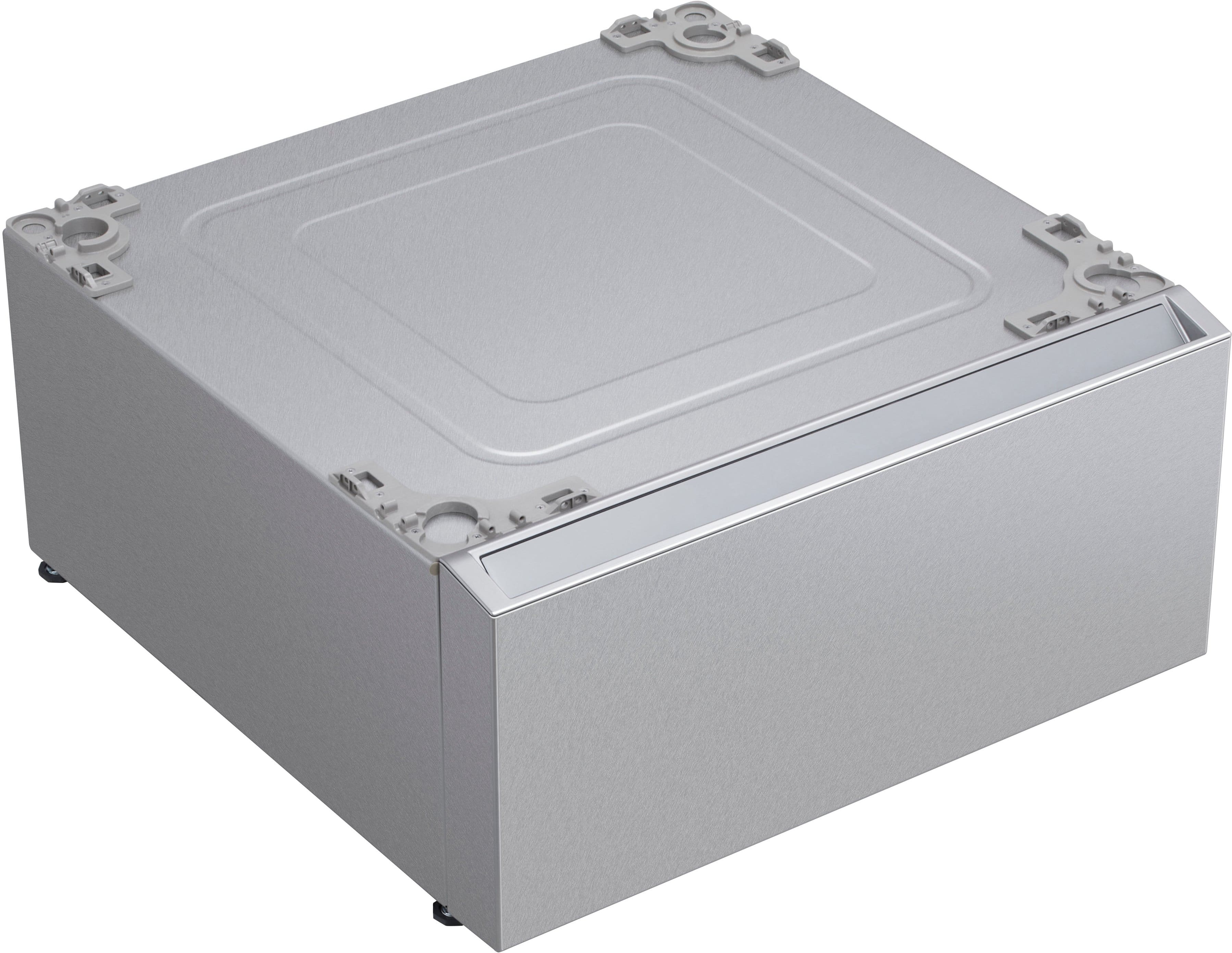 Angle. LG - SIGNATURE 29" Laundry Pedestal with Storage Drawer - Brushed Platinum Steel.