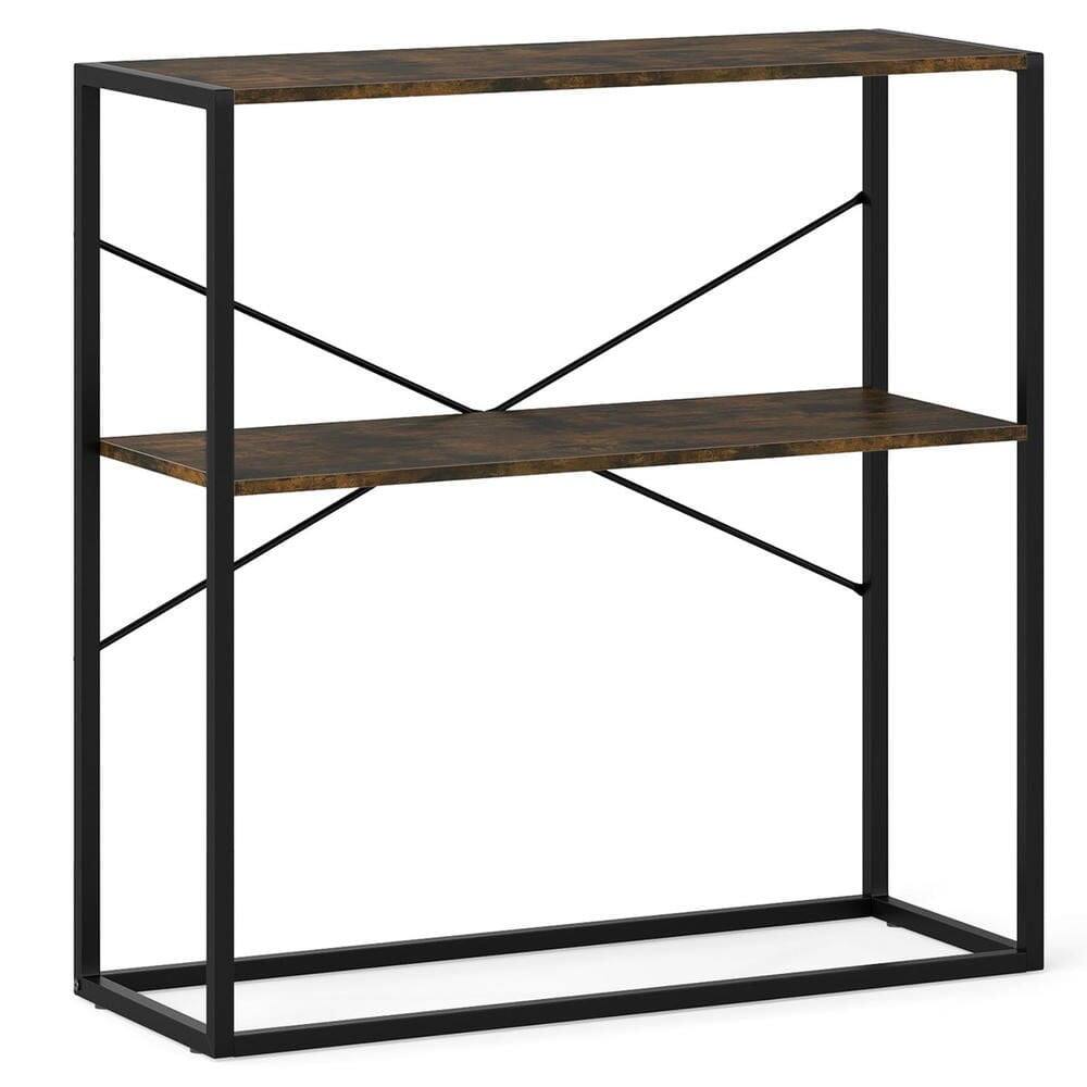 Angle. Kadyn - 36" 2-Tier Entryway Console Table with Wooden Open Shelves & Metal Frame, Rustic Brown - Brown.