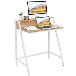 Costway - 2 Tier Computer Desk PC Laptop Table Study Writing Home Office - Natural