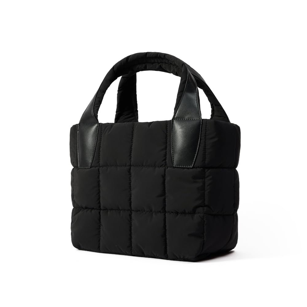 Front. DORLUKFU - Tote Bag with Zipper, Puffer Bag Women Padded Purse with Adjustable Strap Shoulder Crossbody Bag for Travel Work Gym - Black.