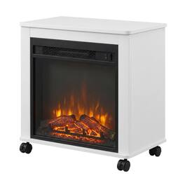 FurniFact - Black Electric Fireplace End Table with Heater for Indoor Use on Wheels - Americano