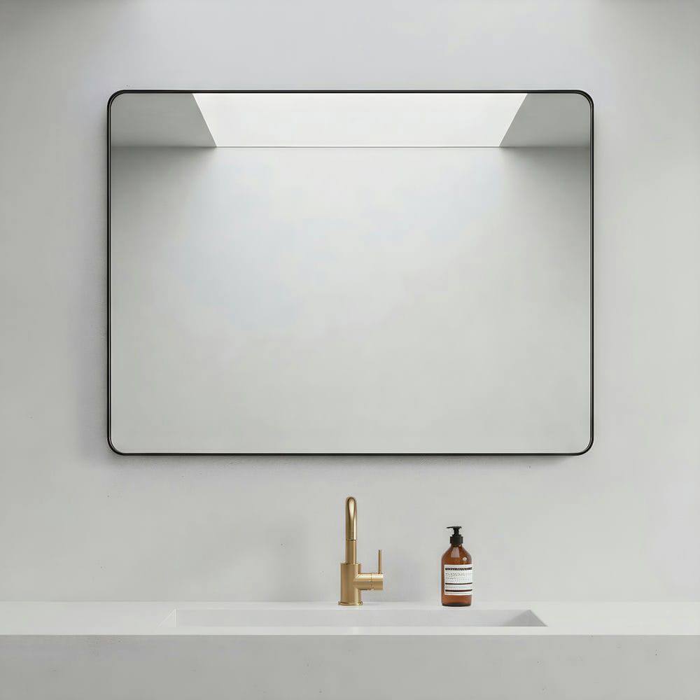 Alt View 7. Kadyn - 40x30 Inch Oversized Rectangle Wall Mirror with Rounded Corners and Black Frame - Black.