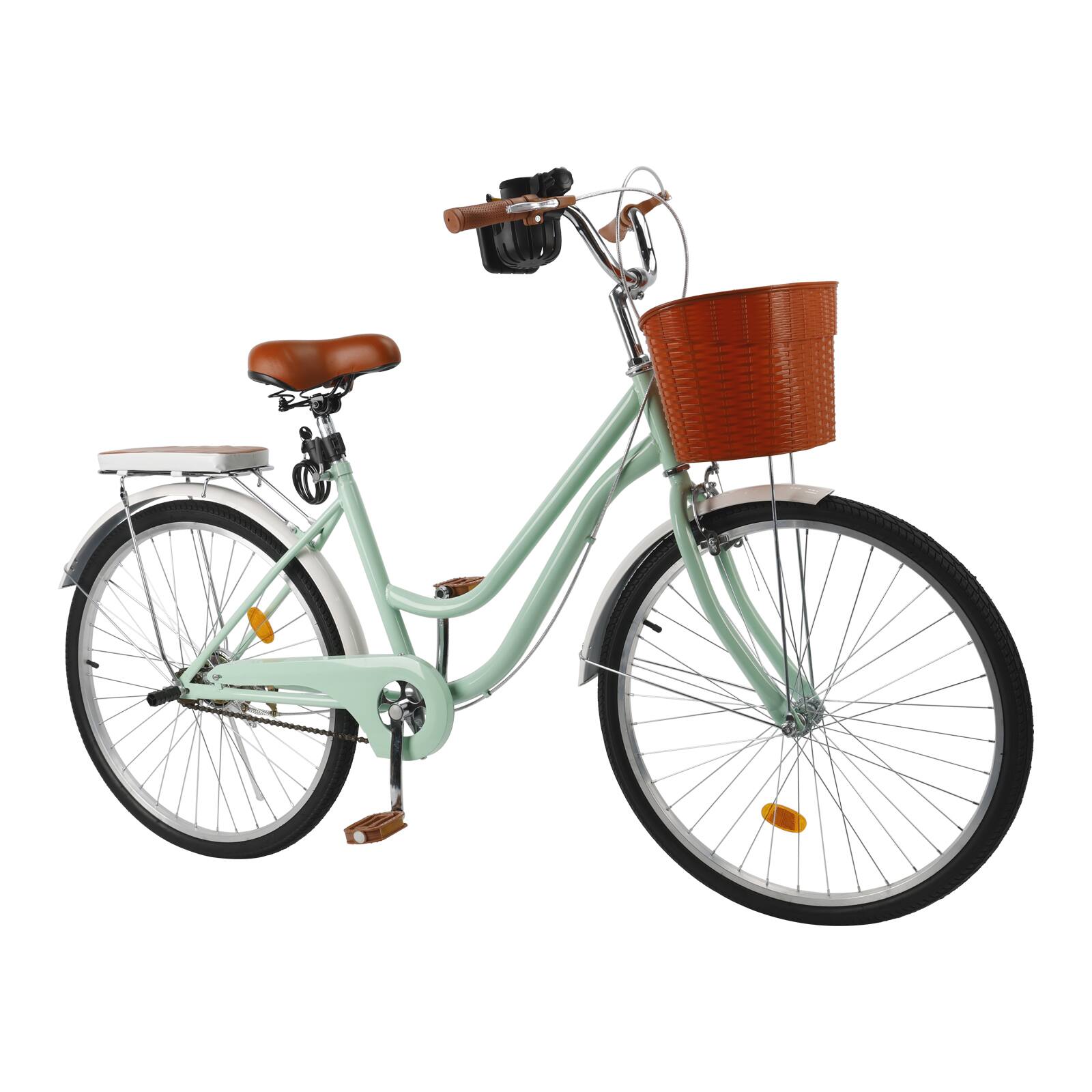 Angle. Topteng - 26 Inch Beach Cruiser Bike for Adult -Low Step Design, Basket & Rack, High Carbon Steel Frame, Dual Brakes Bicycle Green - Green.