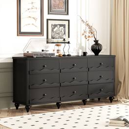 Aheaplus - 9-Drawer Wood Dresser: Versatile Chest of Drawers for Bedroom, Living Room and Hallway Storage - Black