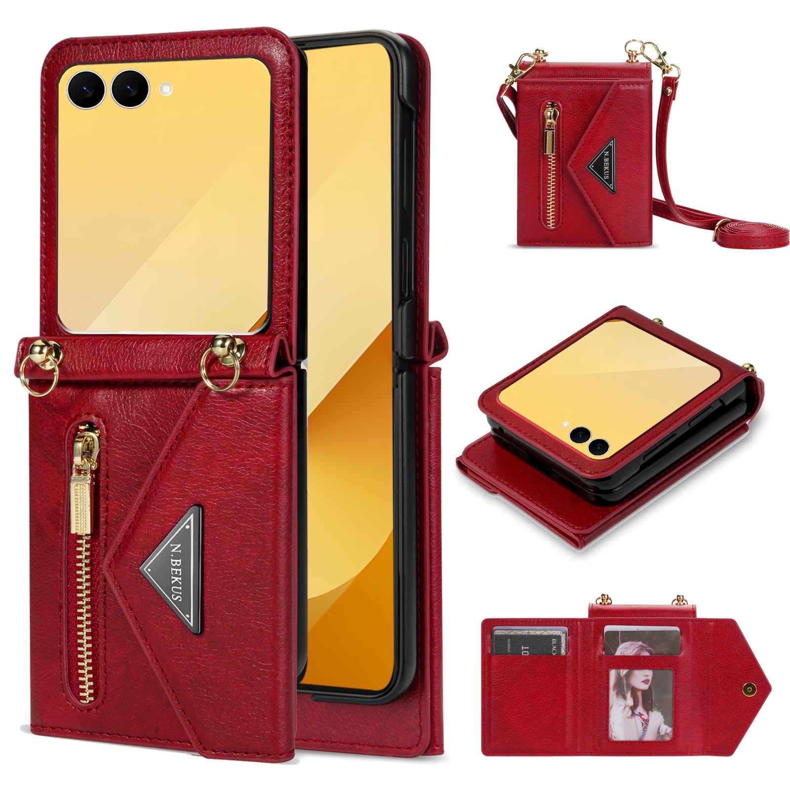 Dteck - Crossbody Strap Case for Samsung Galaxy Z Flip8, Zipper Wallet Card Pocket Shockproof PU Leather Cover - Red price history on PriceWatchPro