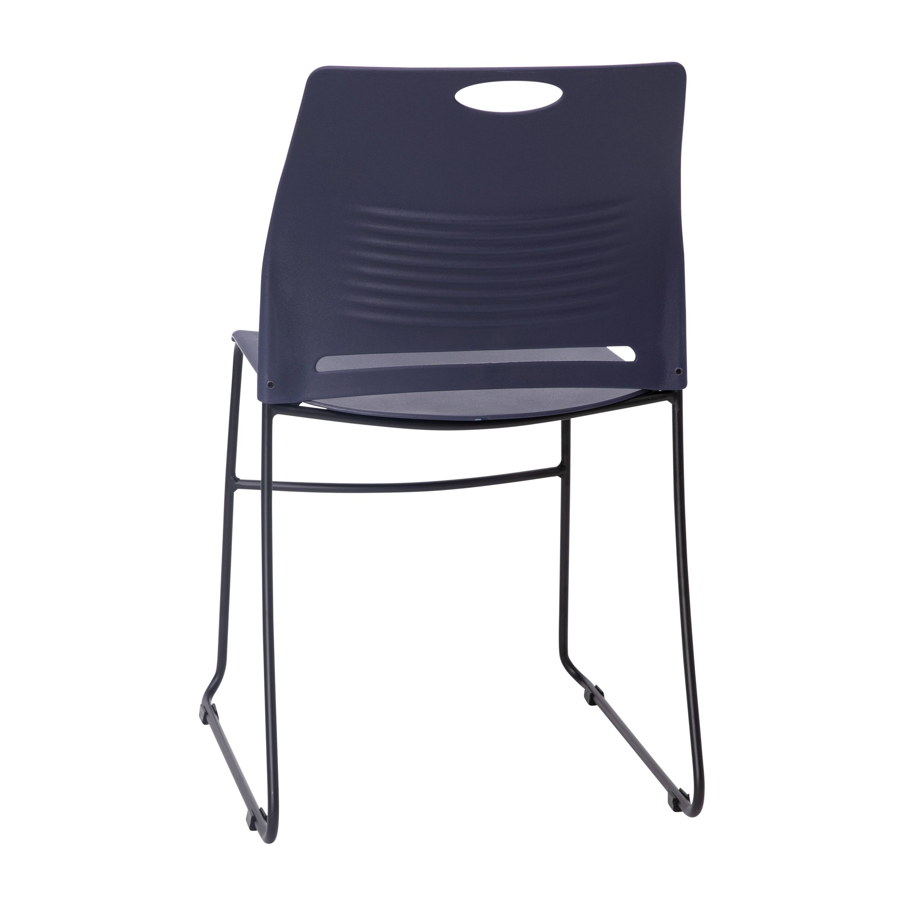 Alt View 8. Emma + Oliver - Heavy Duty 660 lb. Capacity Plastic Stack Chair with Steel Sled Base Frame - Navy.