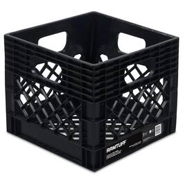 Ramtuff - Storage Milk Crate, Plastic Organizer Box, 250lb Capacity, 1 Pack - Black
