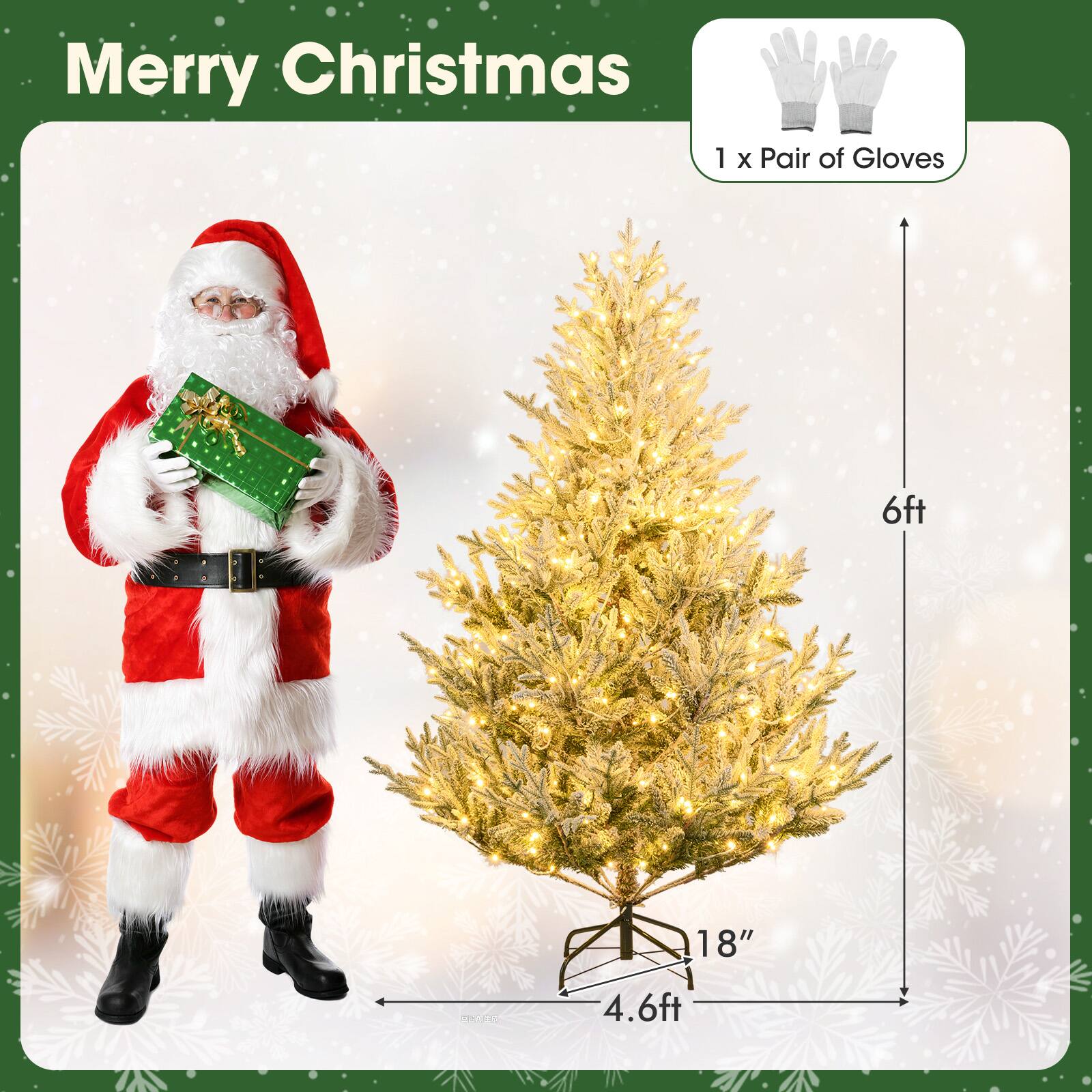Merry Christmas  
1 x Pair of Gloves  
6ft  
18"  
4.6ft