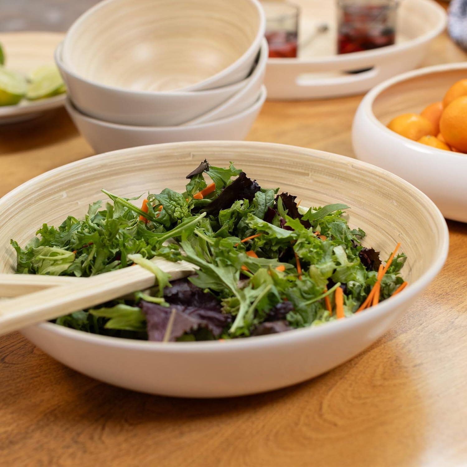 Alt View 5. Lexa - Bamboo Salad Bowl, 14 Inch, White - White.
