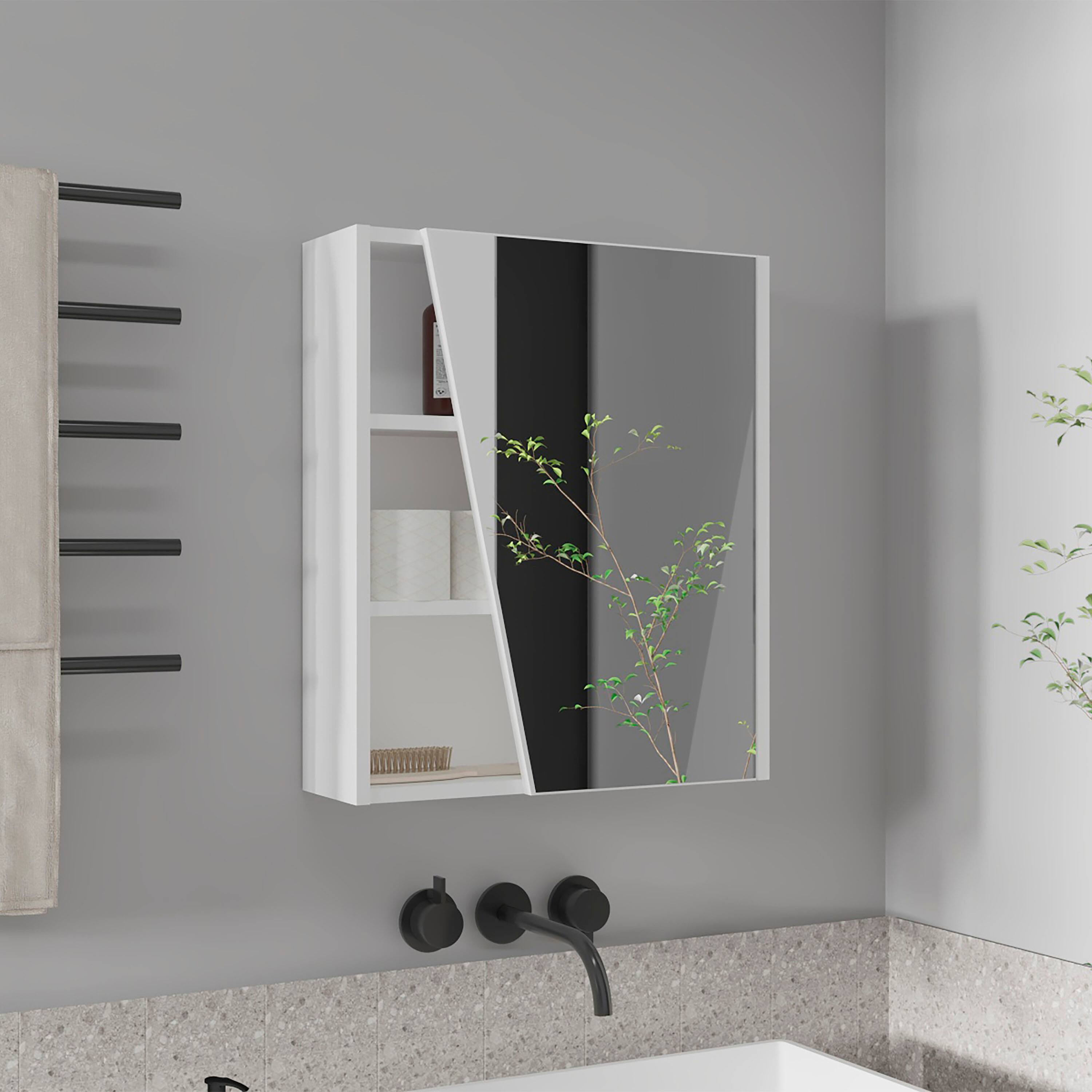 Angle. TuHome - Quintana Wall-Mounted Mirror Medicine Cabinet With One Door And Four Open Compartments - White.