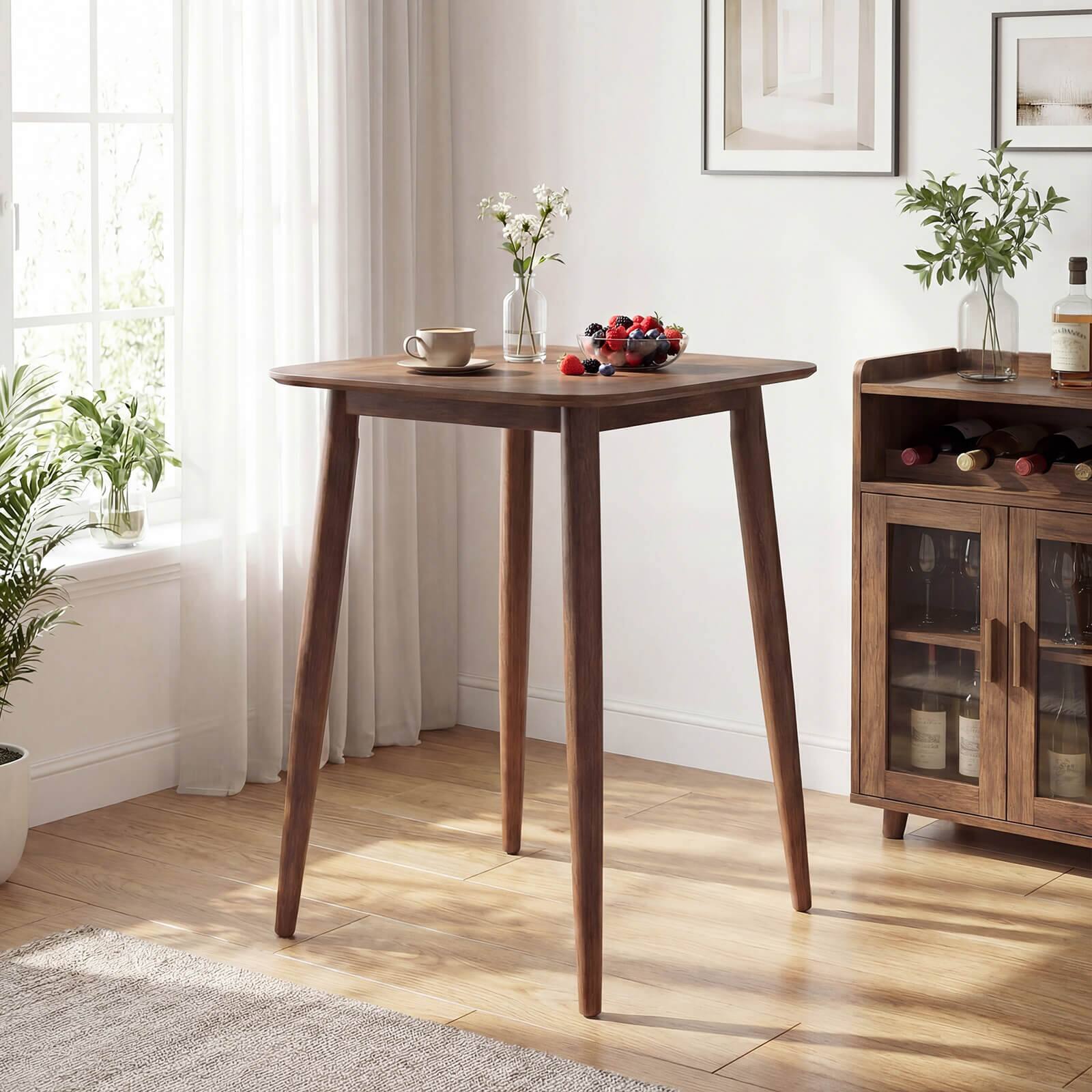 Alt View 1. Costway - Costway 36 Inch Solid Rubber Wood Farmhouse Kitchen Table with Sturdy Pedestal Base - Walnut.