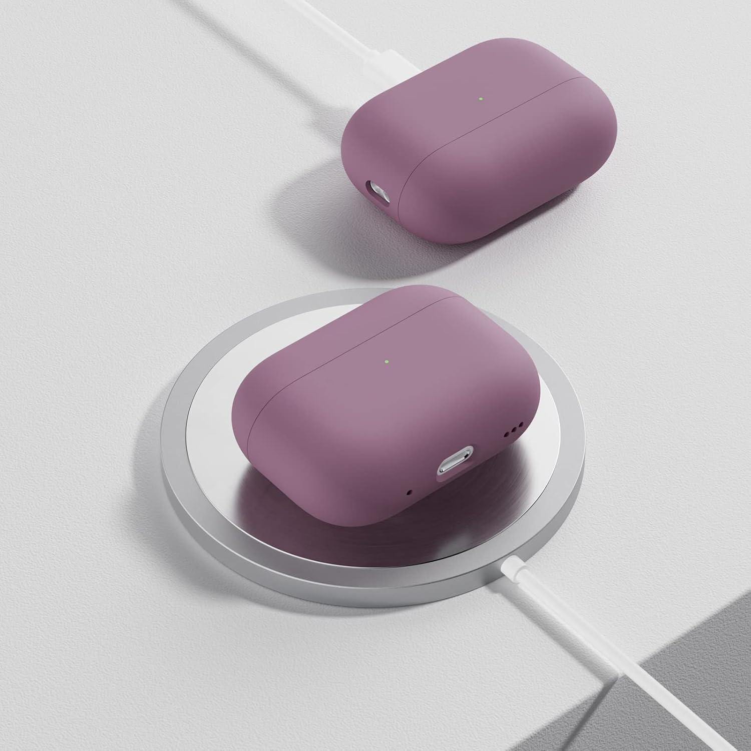 Alt View 4. Ornarto - ORNARTO for AirPods Pro 2 Case (2022),Protective Liquid Silicone Cover with Lanyard,Front LED Visible Case-Lilac Purple - Lilac Purple.
