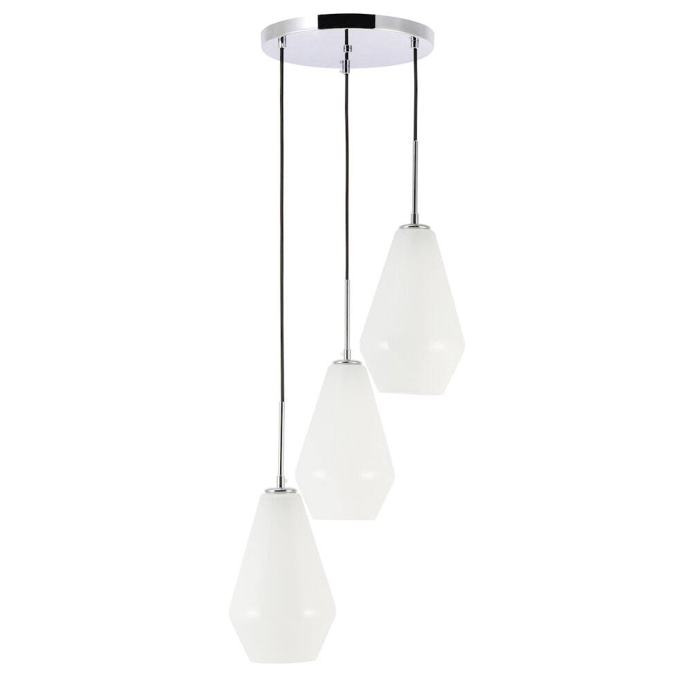 Alt View 2. Living District - Gene 3 Light Chrome And Frosted White Glass Pendant - Chrome And Frosted White Glass.