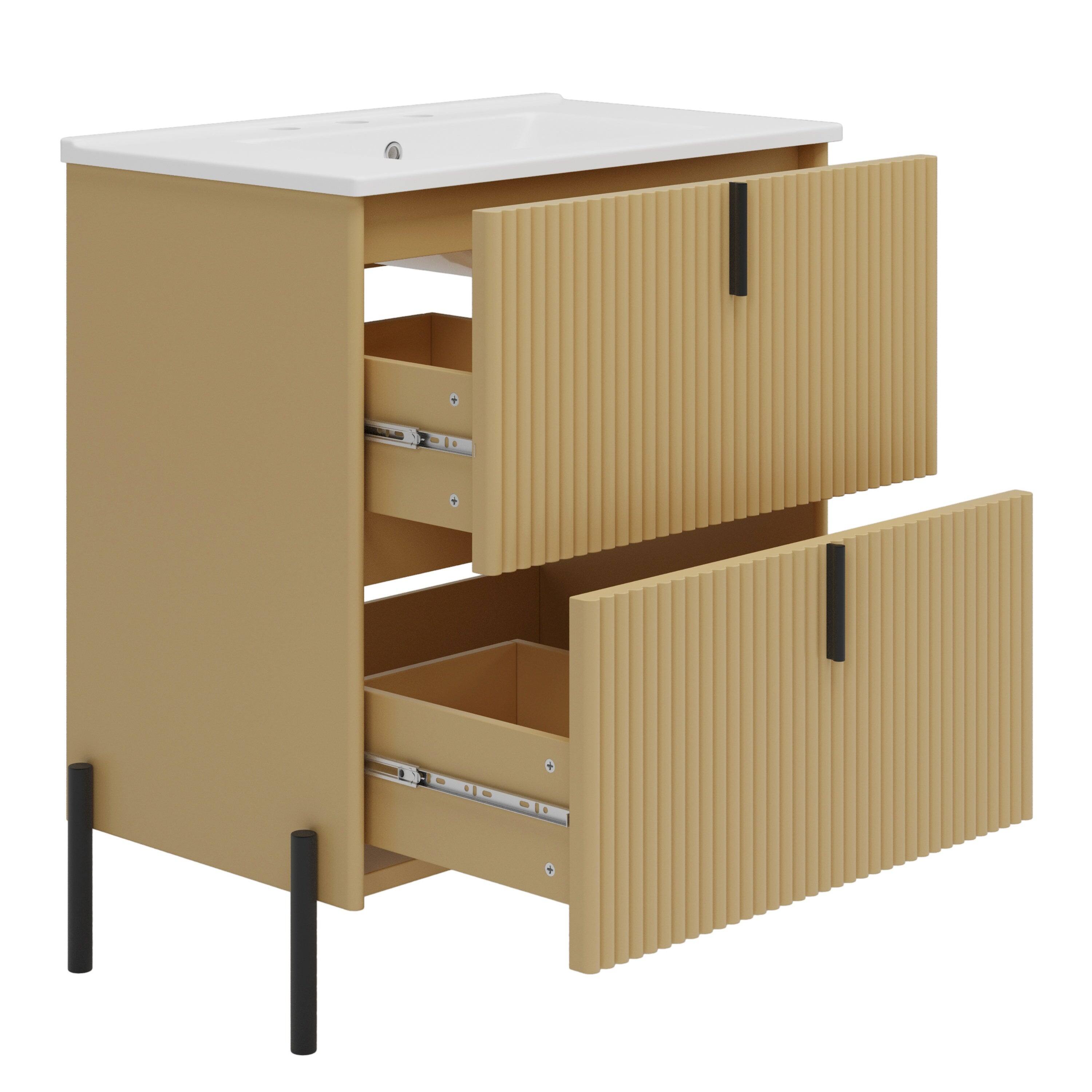 Alt View 7. Boyel Living - 30 Inch Bathroom Vanity with Ceramic Sink Vertical Pulls Full Extension Drawers Soft Close Natural - Natural.