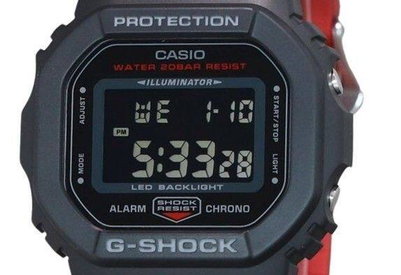 PROTECTION  
CASIO  
WATER 20BAR RESIST  
ILLUMINATOR  
E 1-10  
START/STOP  
PM 5:3328  
LED BACKLIGHT  
SHOCK RESIST  
ALARM  
CHRONO  
G-SHOCK