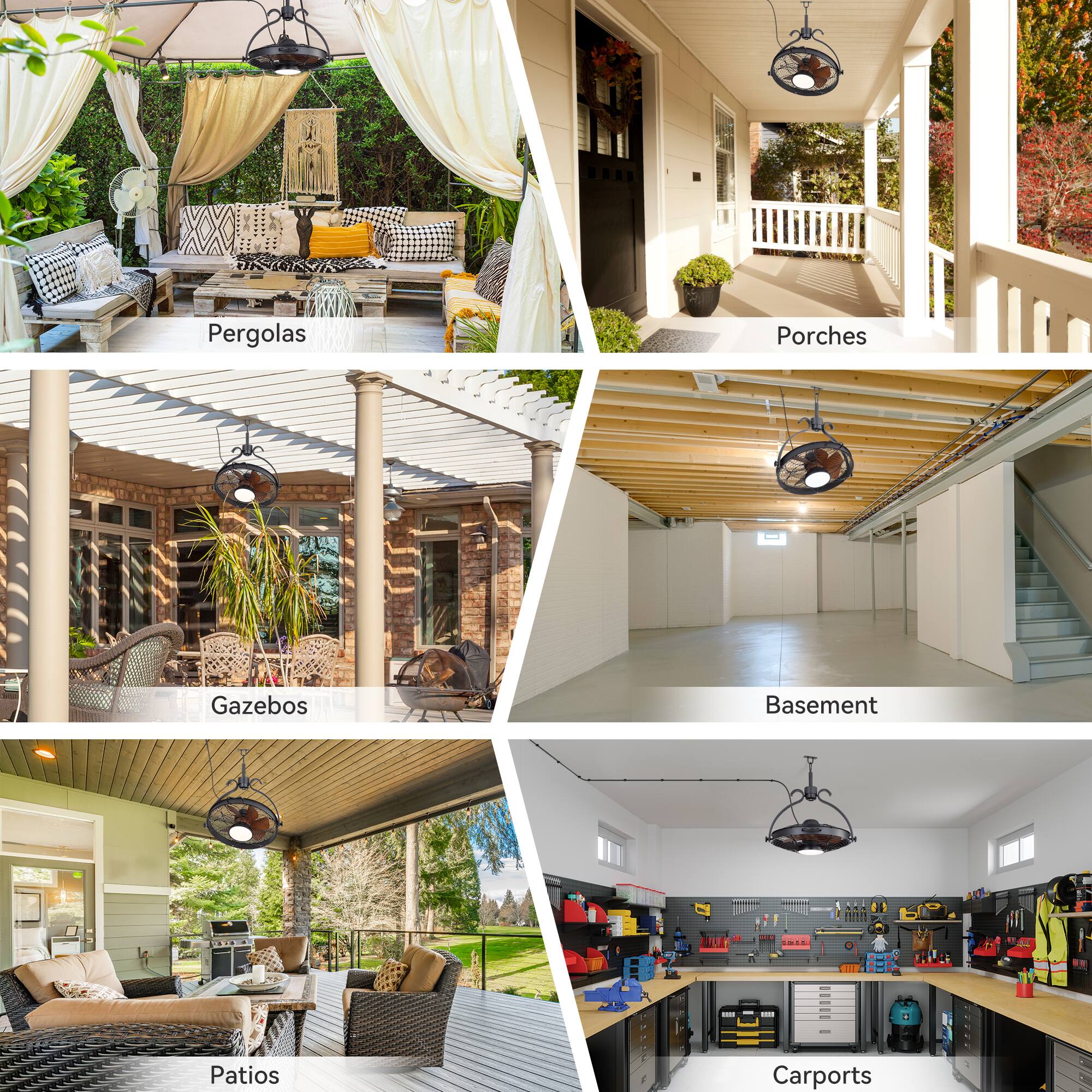 Pergolas  
Porches  
Gazebos  
Basement  
Patio  
Carports