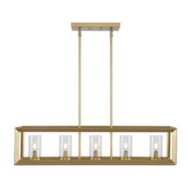 Jonathan Y - Anna 38.5" Linear 5-light Metal/Glass LED Pendant - Brass Gold