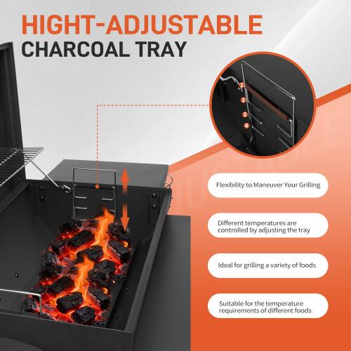HIGHT-ADJUSTABLE CHARCOAL TRAY

- Flexibility to Maneuver Your Grilling
- Different temperatures are controlled by adjusting the tray
- Ideal for grilling a variety of foods
- Suitable for the temperature requirements of different foods