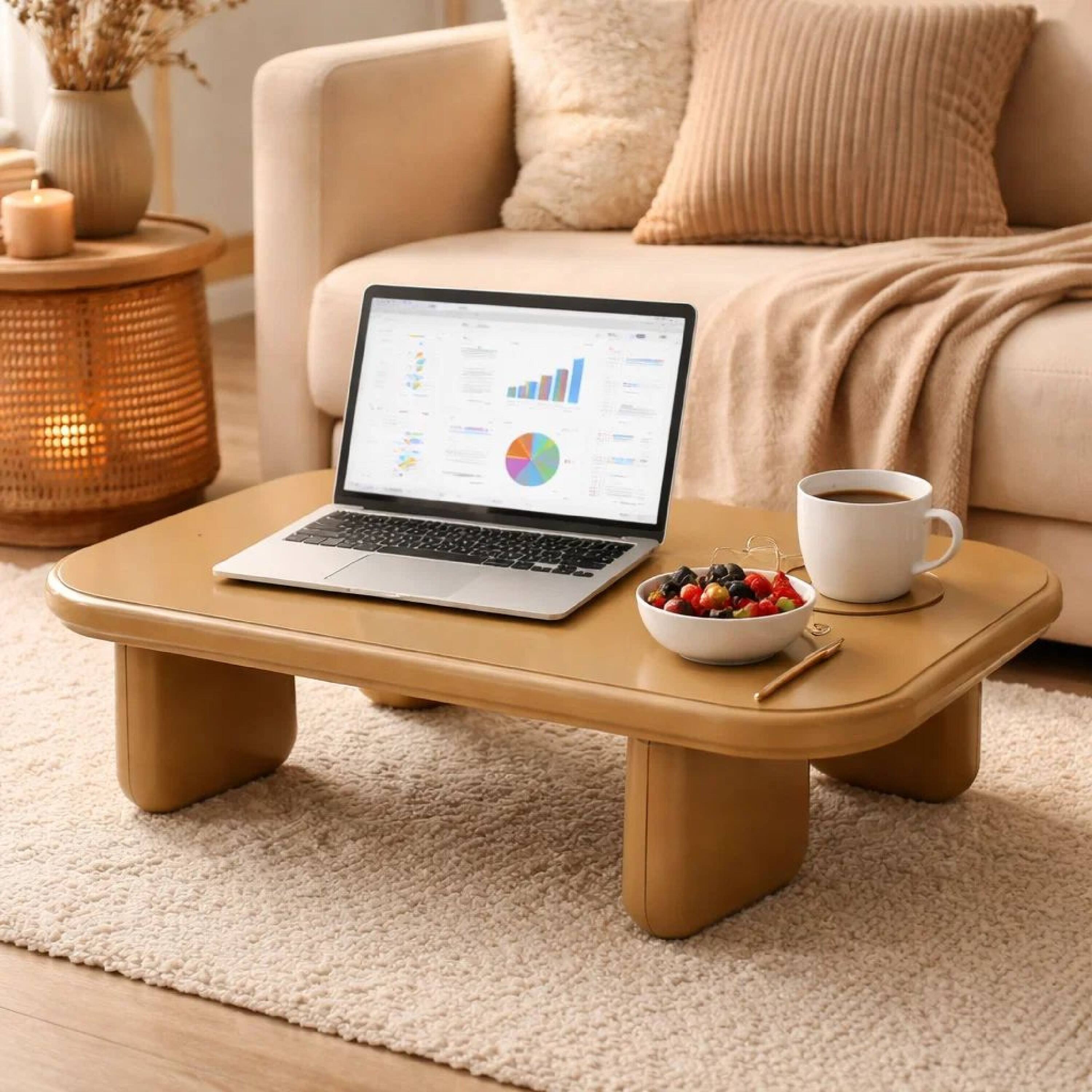 Alt View 8. Manhattan Lane - Jeny Coffee Table, 35 Inch Square Top with Rounded Corners - Yellowish Brown.