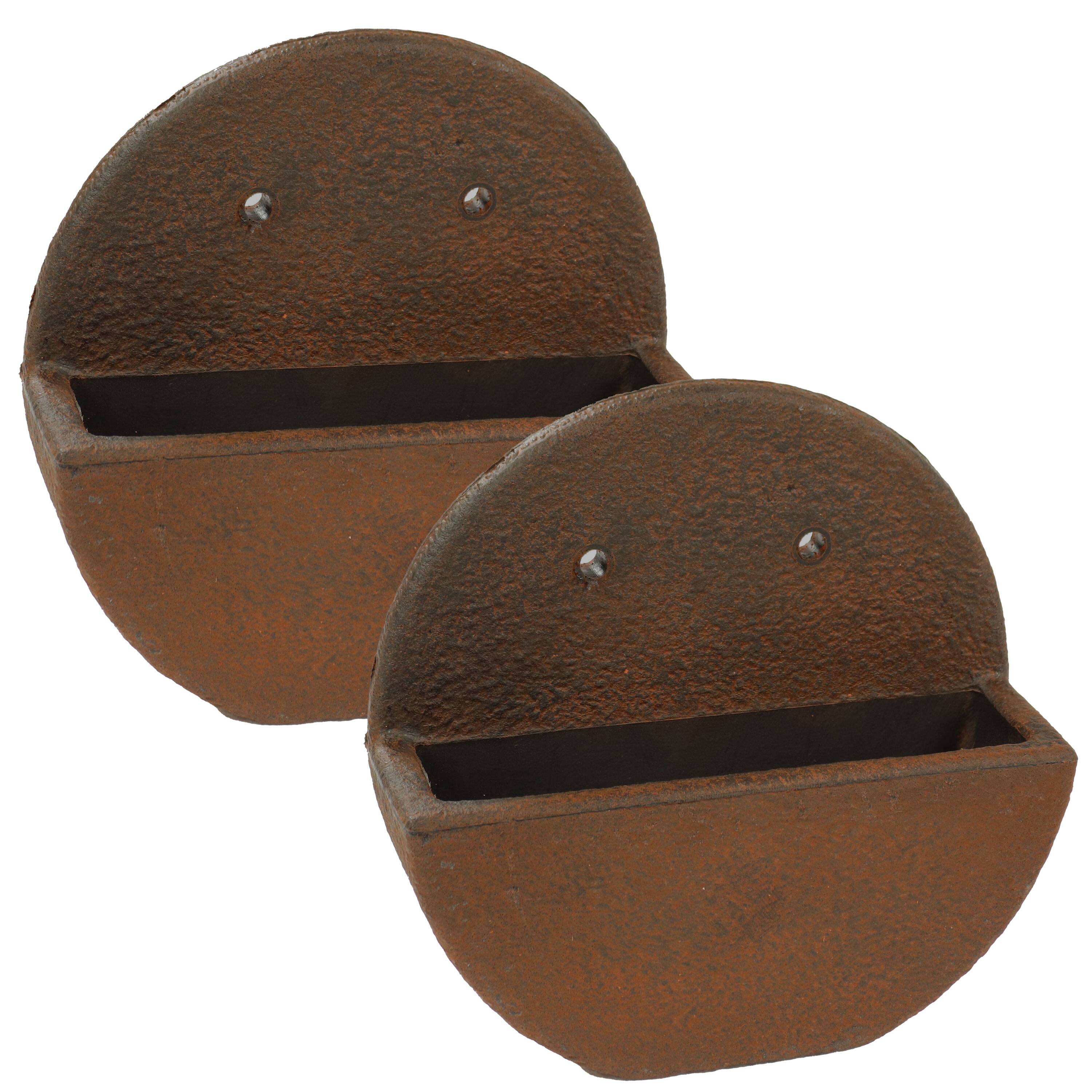 Front. Sunnydaze - 12 in Round Wall-Mounted Outdoor Planter - Set of 2 - Dark Brown.