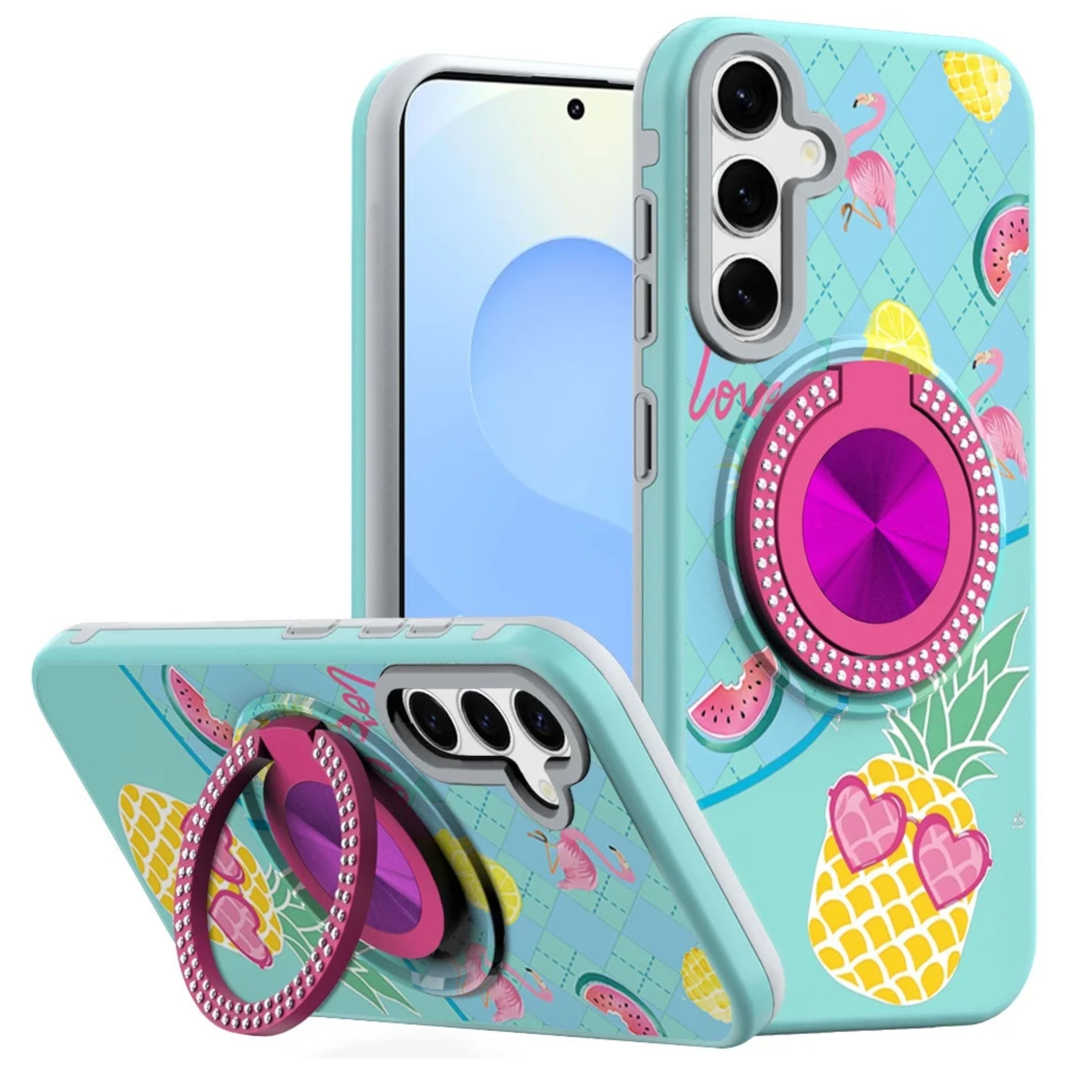 Kitcheniva - 360 Rotating Stand Case With Tempered Glass For Samsung S24 S25 - Pineapple price history on PriceWatchPro