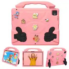 Dteck - Kids Case for iPad Pro 13" /iPad Air 13" / iPad Pro 12.9" (2018-2022), Shockproof Silicone Stand Cover with Fun Charms - Pink