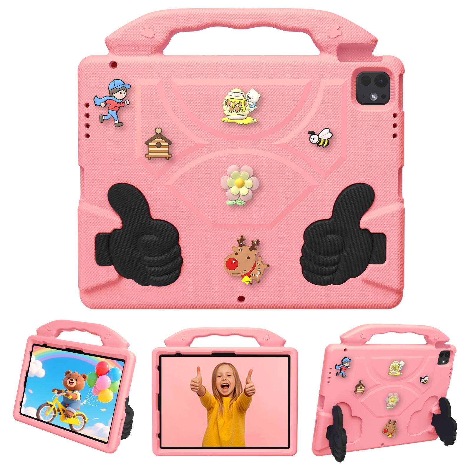 Front. Dteck - Kids Case for iPad Pro 13" /iPad Air 13" / iPad Pro 12.9" (2018-2022), Shockproof Silicone Stand Cover with Fun Charms - Pink.