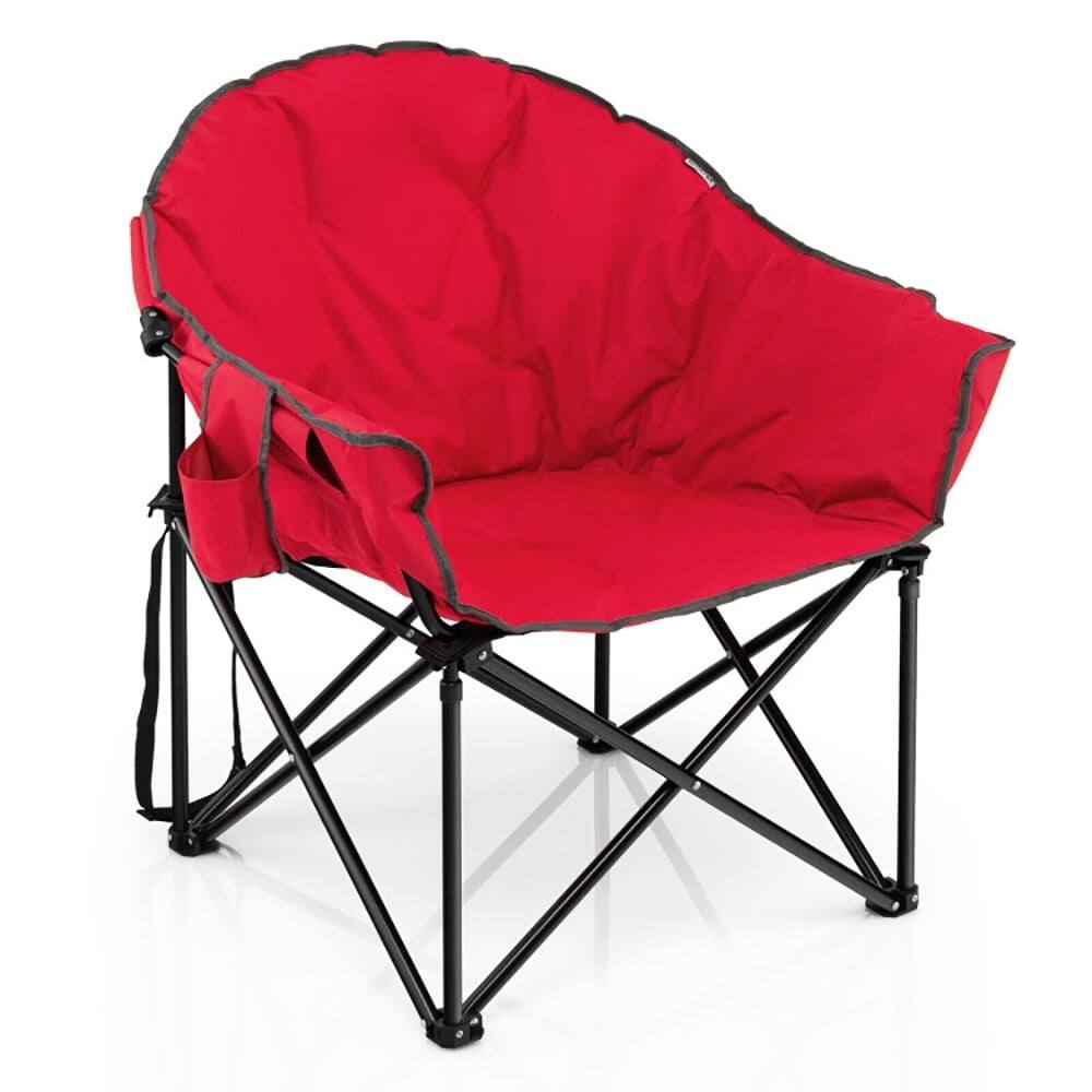 Front. Kadyn - Folding Camping Moon Padded Chair with Carrying Bag-Red, Camping Chairs for Adult Hiking Fishing Beach - Red.