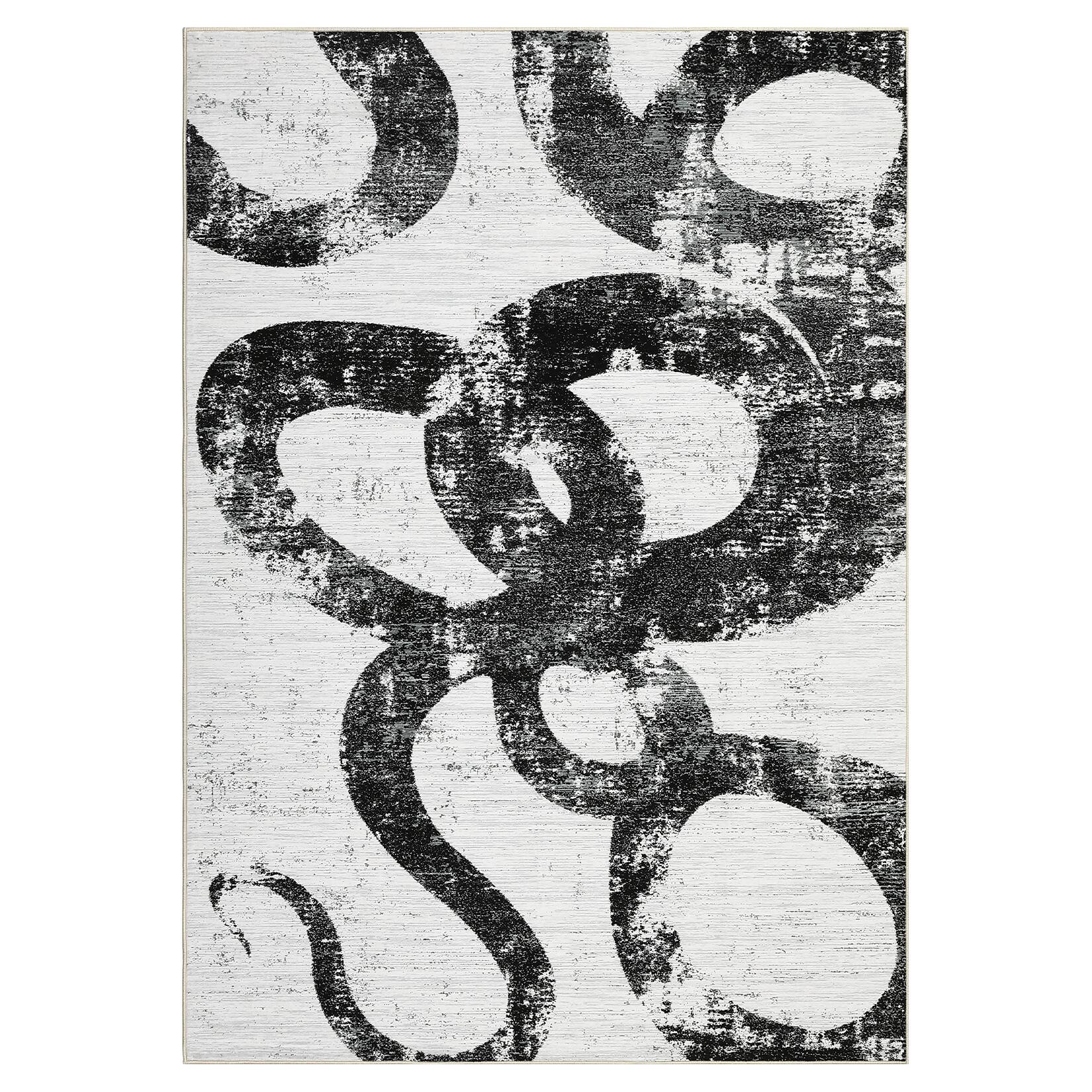 Front. GAOMON - Modern Abstract Area Rug Non Slip Foldable Low Pile Machine Washable Pet Friendly Carpet for Bathroom Hallway Entrance - Black White.