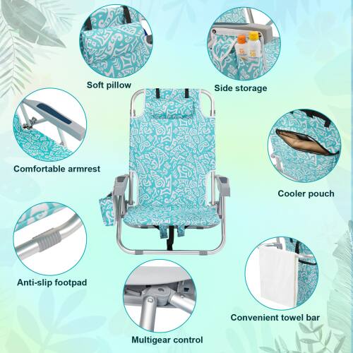 1. 50 1PF 50
2. Soft pillow
3. Side storage
4. Comfortable armrest
5. Cooler pouch
6. Anti-slip footpad
7. Convenient towel bar
8. Multigear control