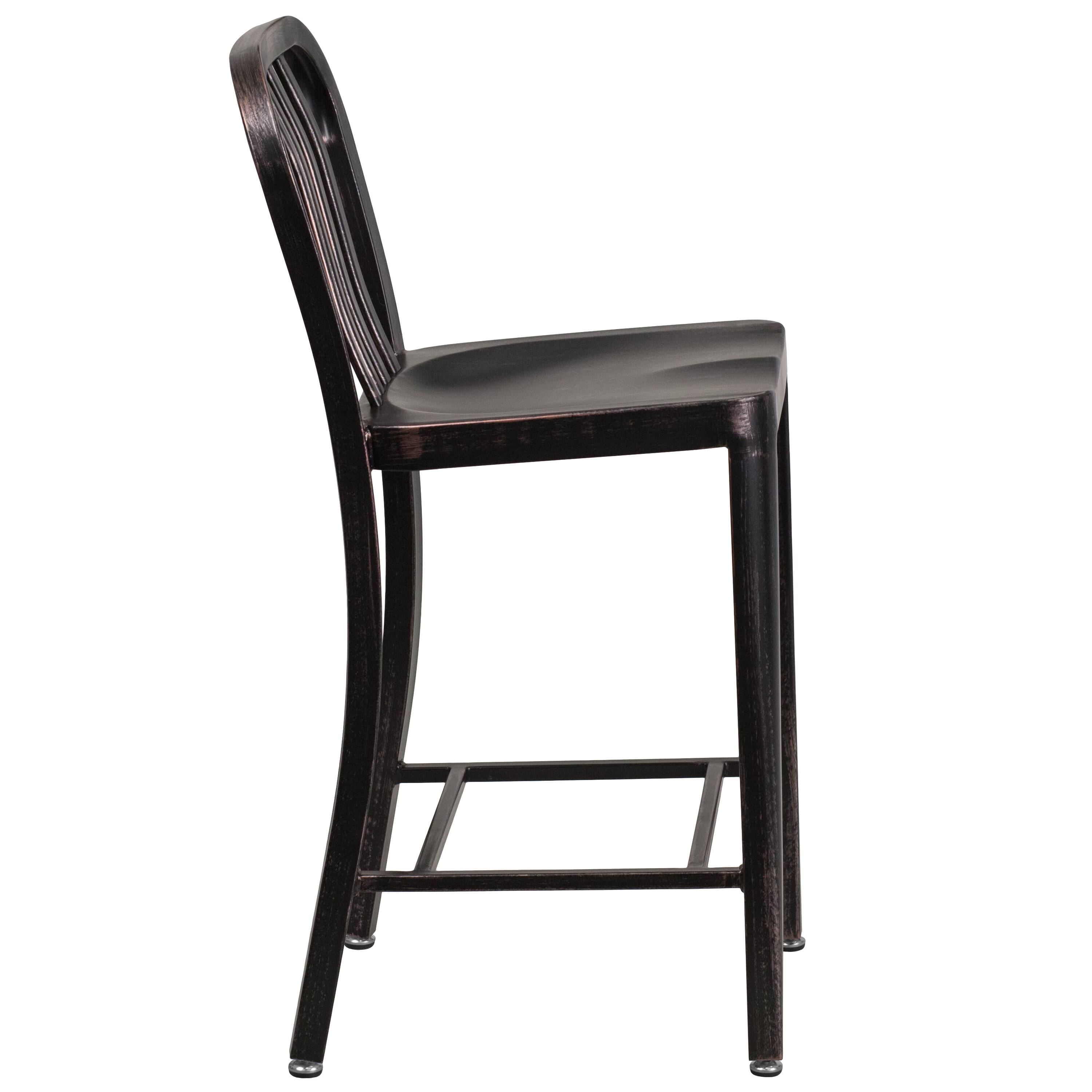 Alt View 6. Emma + Oliver - Commercial Grade 24"H Colorful Metal Indoor-Outdoor Vertical Slat Counter Stool - Black-Antique Gold.