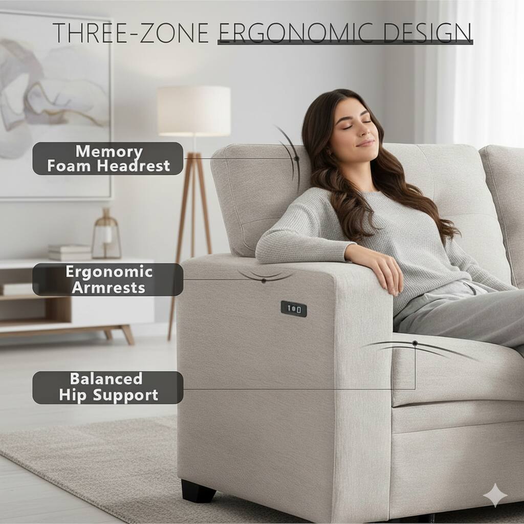 THREE-ZONE ERGONOMIC DESIGN

- Memory Foam Headrest
- Ergonomic Armrests
- Balanced Hip Support