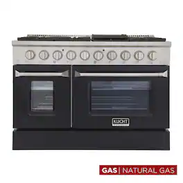 Kucht - 48 in. 6.7 cu. ft. Natural Gas Range with Sealed Burners and Two Ovens - One Convection - in Black - Black