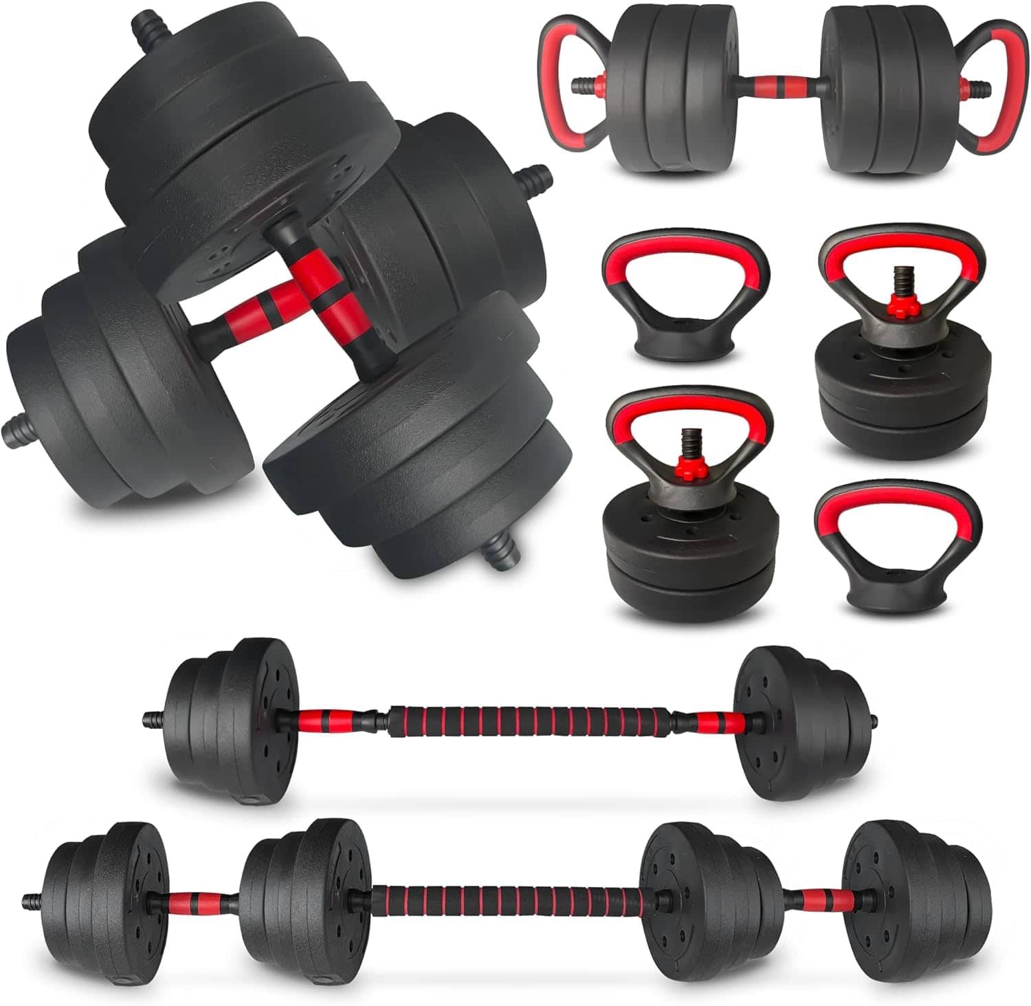 Front. Aukfa - 90LB 4-in-1 Adjustable Dumbbell Set - Converts to Barbell, Kettlebell & Push-Up Stands, Home Gym - Black.